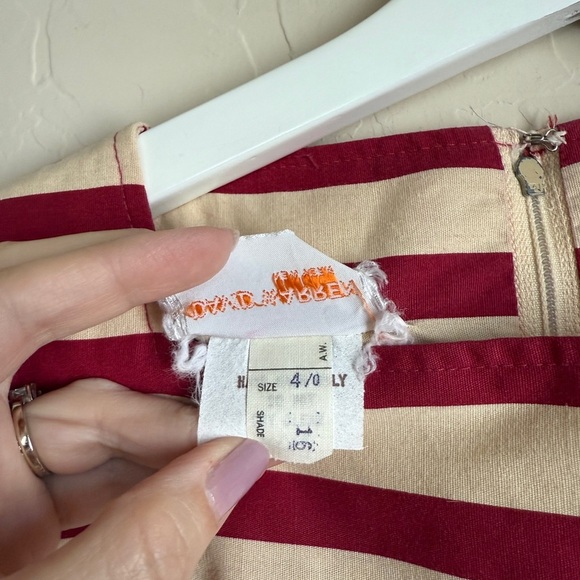 Vintage David Warren Midi Dress Fit N Flare A Line Red Striped Tomato Girl XS - Picture 7 of 14